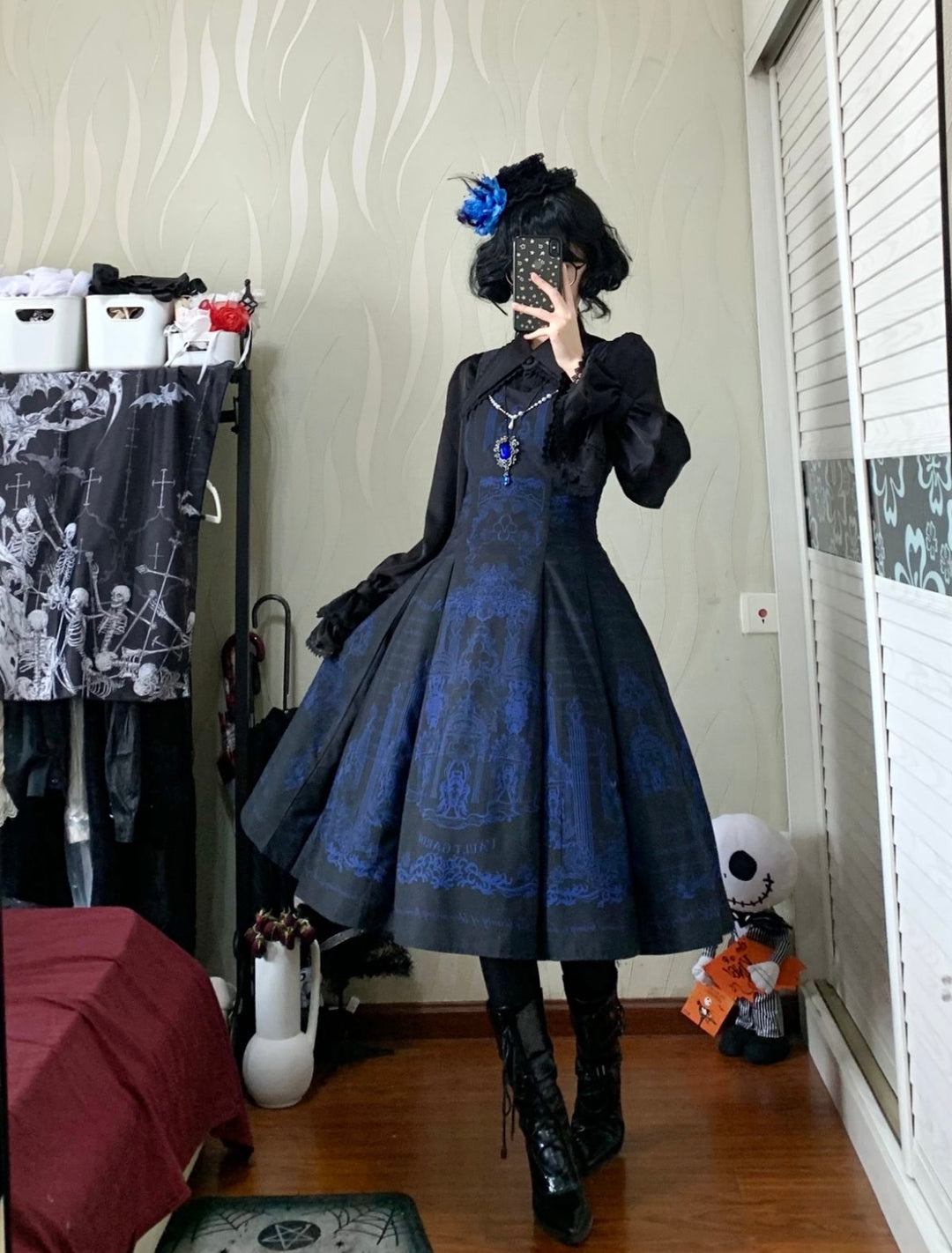 Vault Design~Angel Garden~Elegant Lolita JSK Six-panel Black Blue Dress