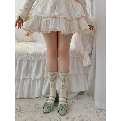 Roji Roji~Kawaii Lolita Bow Cotton Short Socks Free size Green grapes 