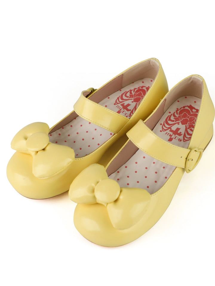 MODO - Showa Kaleidoscope - Kawaii Lolita Solid Shoes With Cute Round Toe and Bow Yellow 35