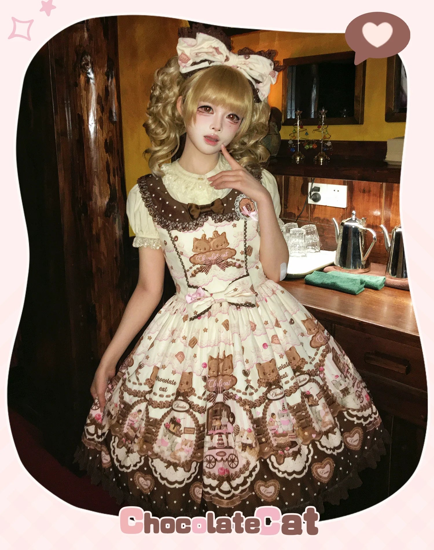Chocolate Cat - Kawaii Lolita JSK, Cat & Chocolate Print 44827:824627