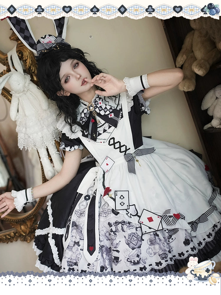 YingLuoFu - Alice - Kawaii Lolita OP Dress, Rabbit & Playing Card Motifs 43639:781899