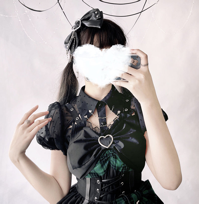 (Buyforme)Alice Girl~Gothic Lolita Blouse Short Sleeve Black Shirt   