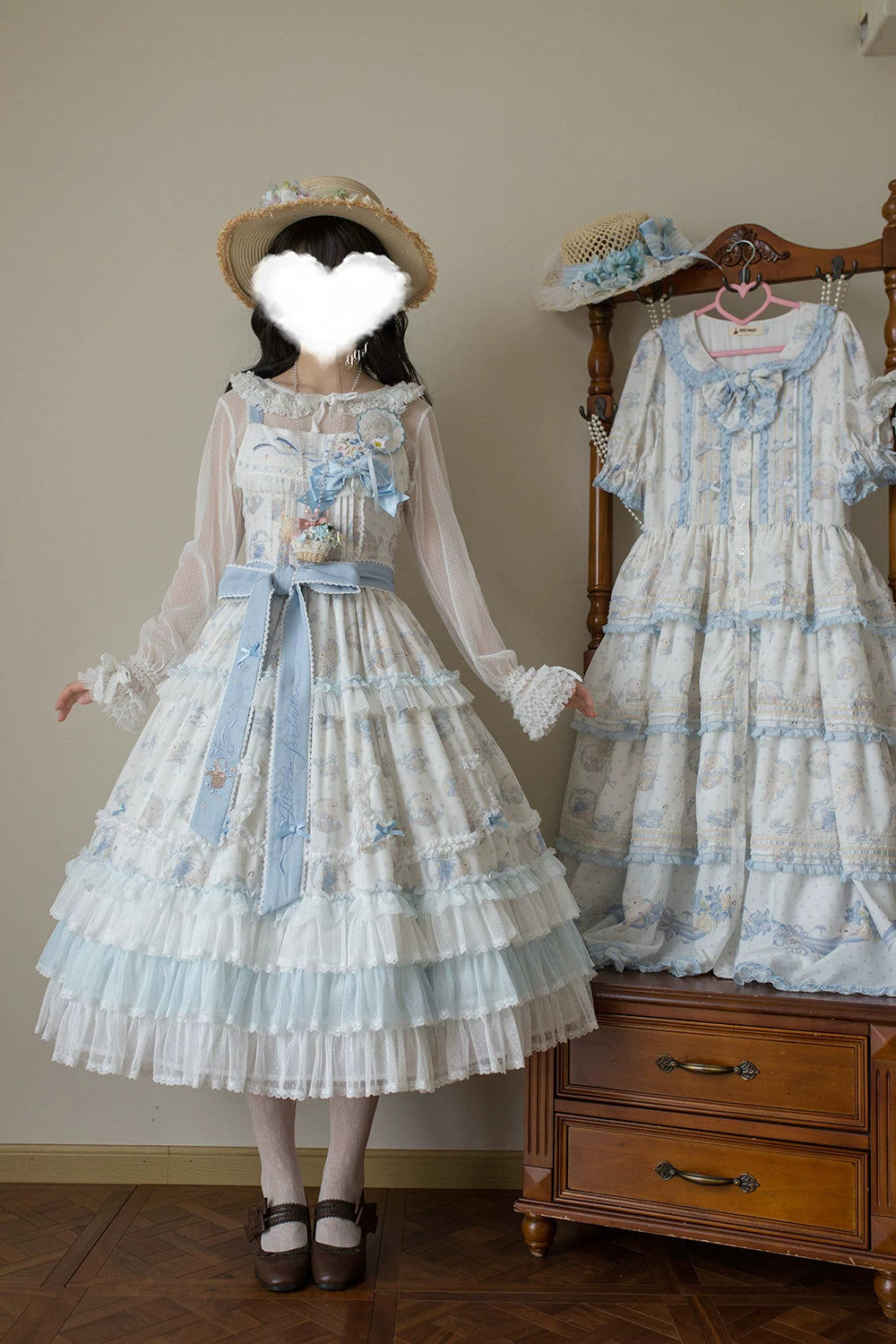 Bloom Lamb - Classic Lolita Embroidered JSK Dress, Tiered Hem 45519:851329