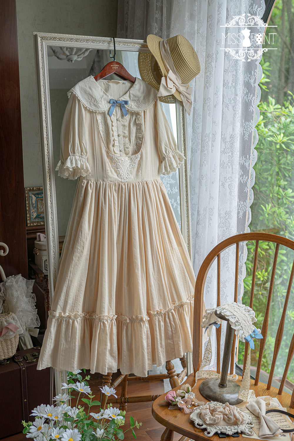 (Buyforme)Miss Point~Happy Summer Elegant Lolita Floral Jumper Skirt XS ivory color JSK 