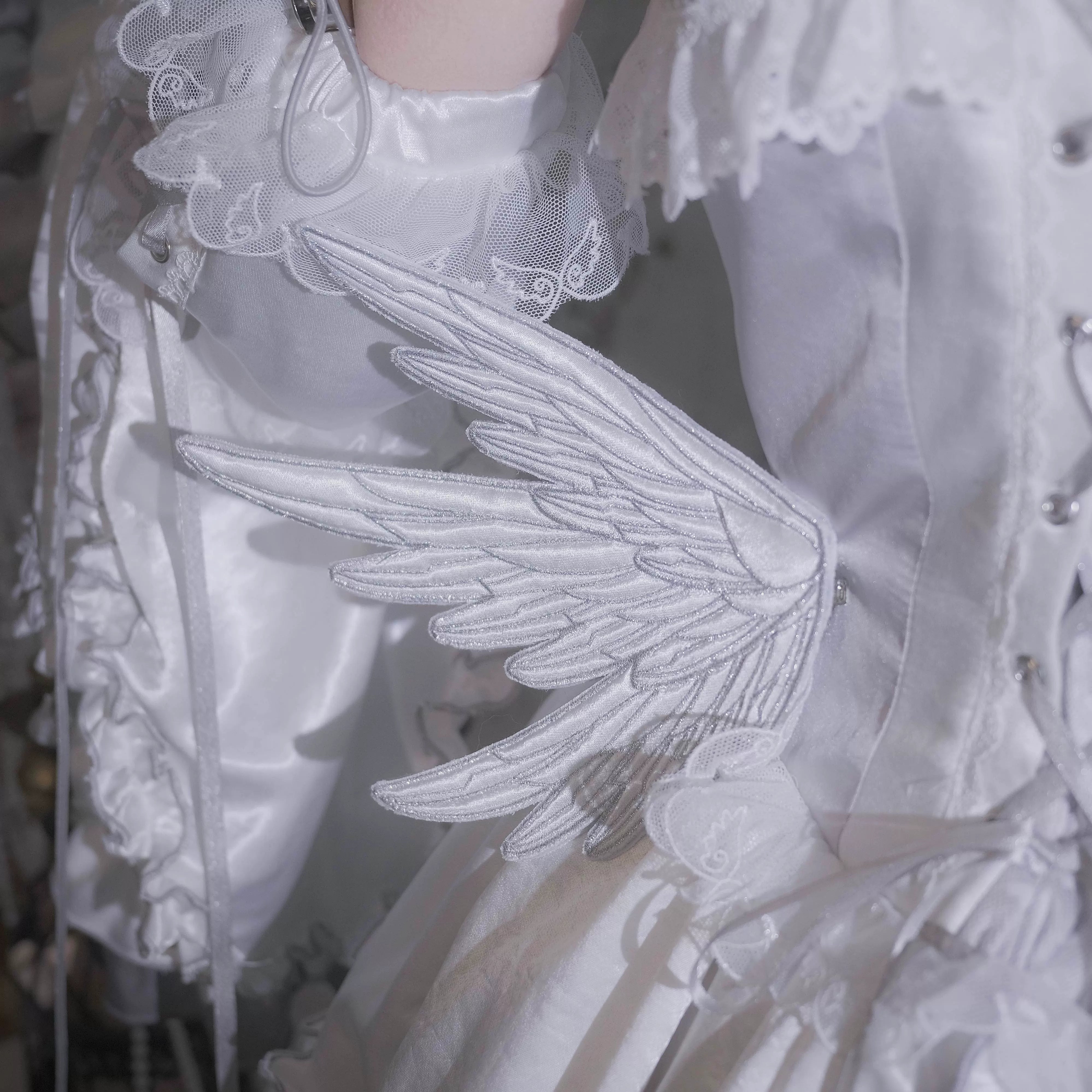 LustrE - Metallic Angel - Silver-white Punk Lolita JSK, Wing and Rhinestone Details 44276:801882