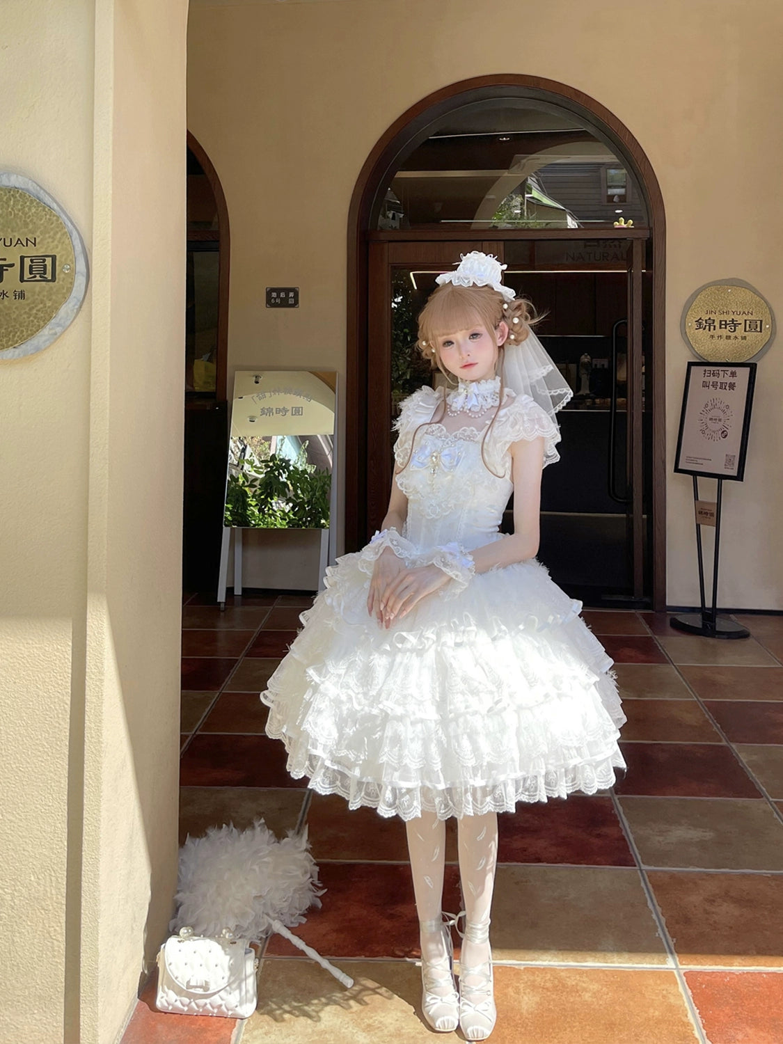 Hanguliang - Feather's Ballad - Wedding Lolita JSK Dress, Tiered Ruffles 43707:784274