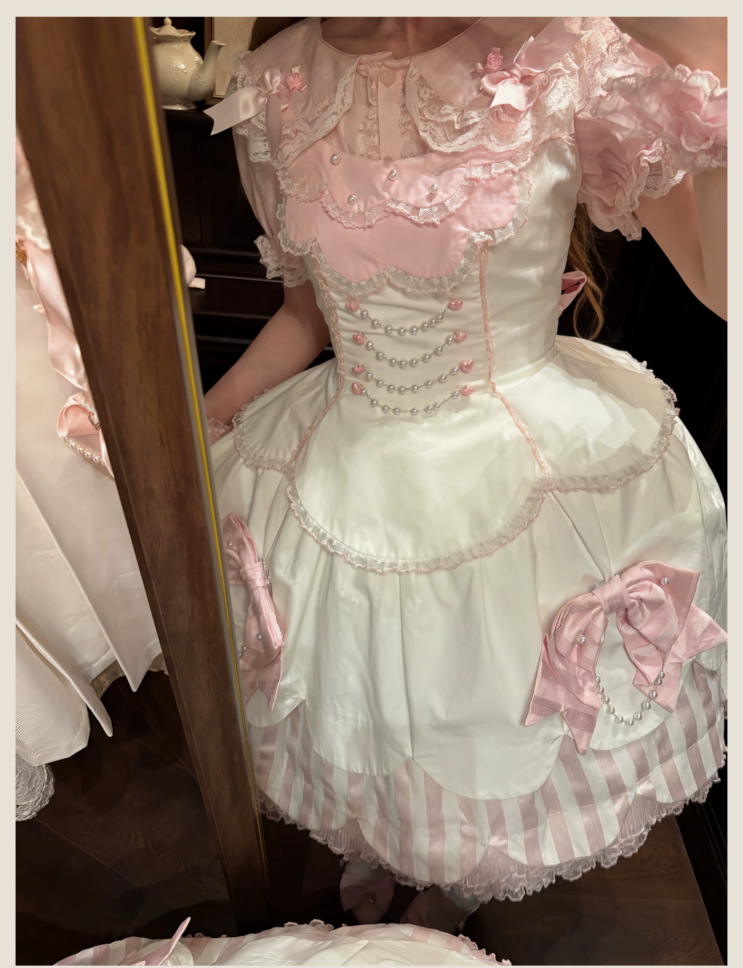 TaTaTa Lolita - Pearl Princess - Old School Lolita Jumper Dress Outfit, Petal Hem 44056:793695
