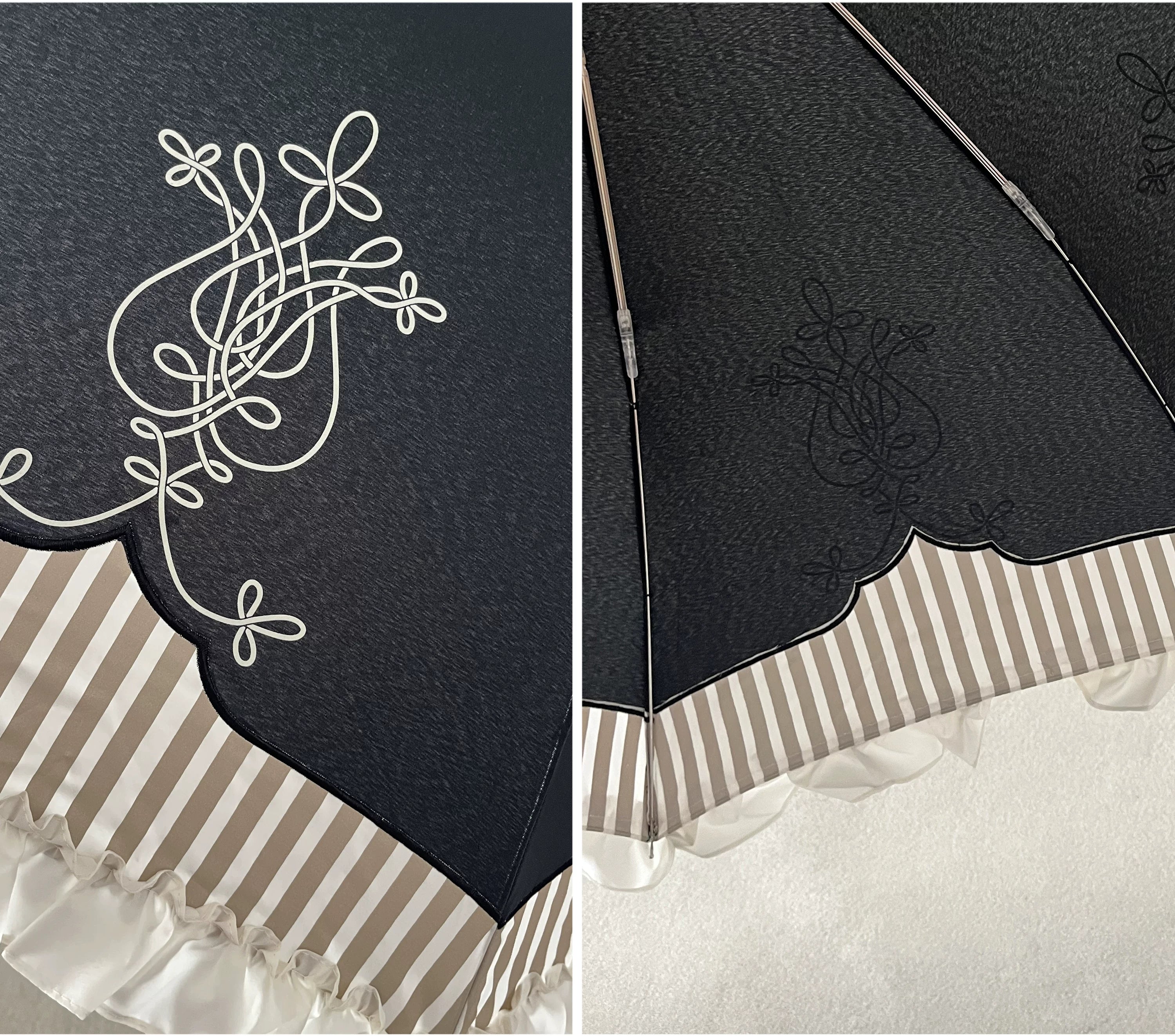 Lyre Academy - Classic Lolita 2-Fold Parasol, Lyre Print & Embroidered Trim 45679:858442