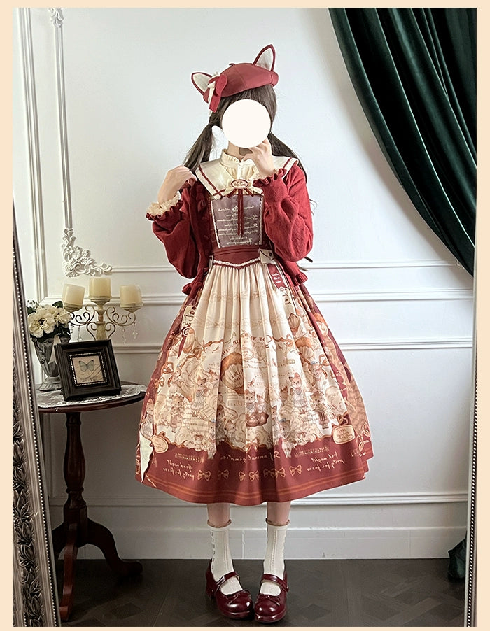 Alice Girl~Fox Band~Printed Sweet Lolita JSK Dress Square Neckline Daily Dress 41266:689490