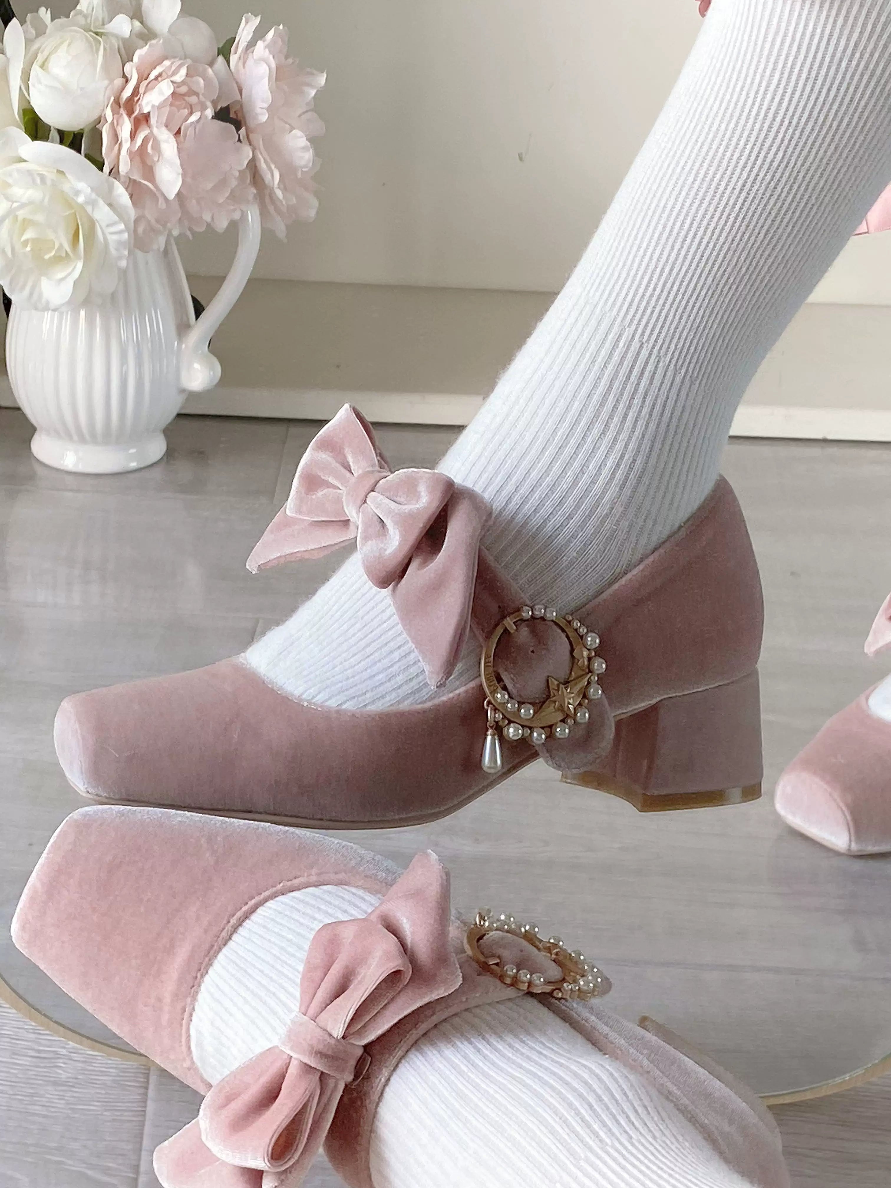 Pure tea for dream - Angel Velvet - Sweet Lolita Shoes Mid-heel Velvet Shoes