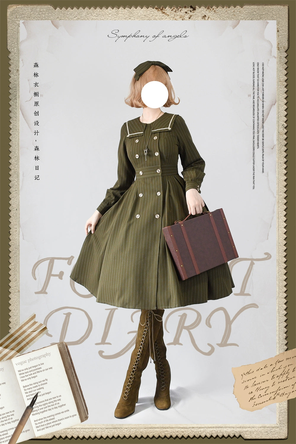 Forest Wardrobe~Classic Lolita OP Autumn Lolita Antique Dress With Stripe   