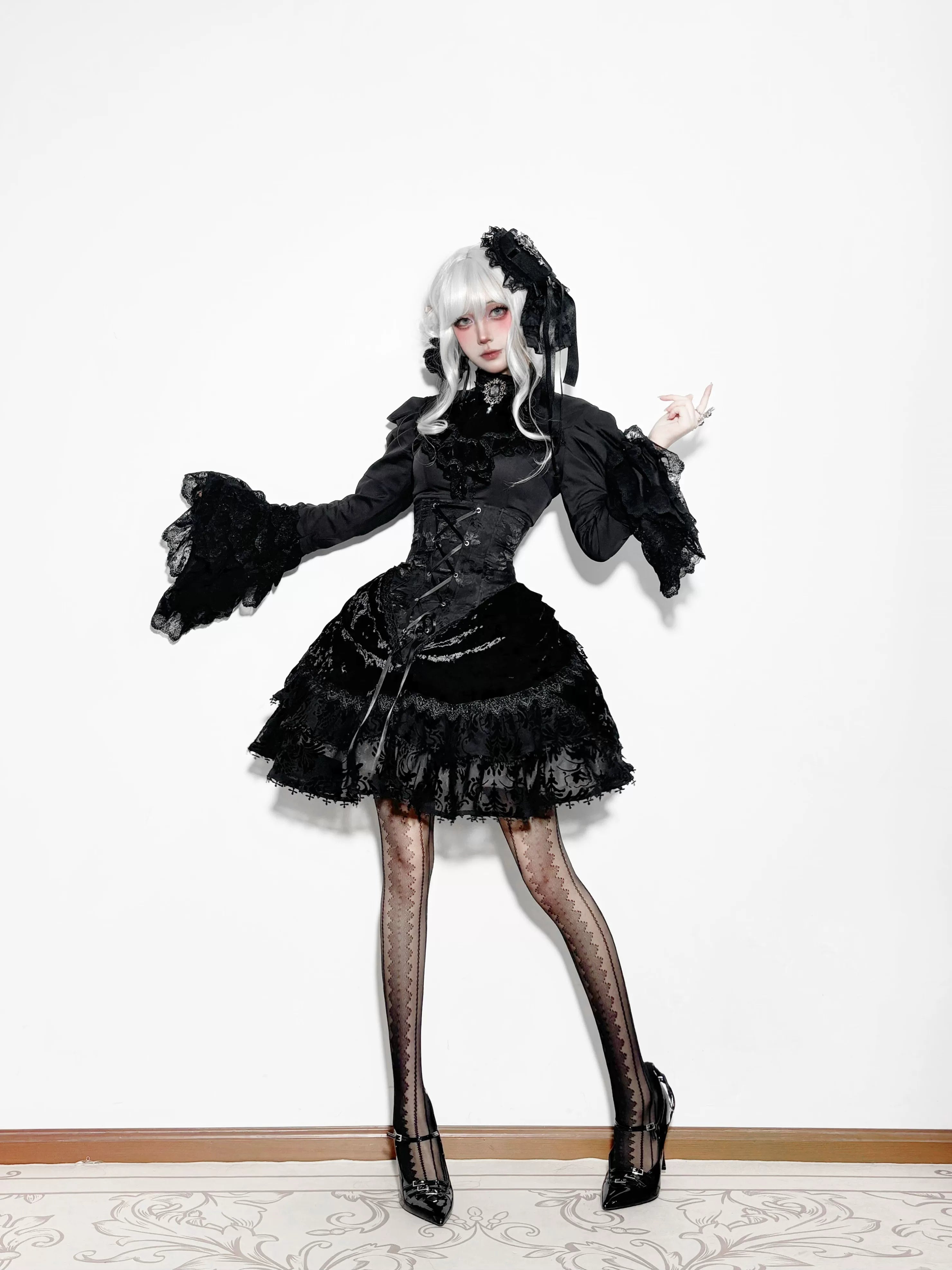 Twilight Hour - Gothic Lolita Hime-sleeve Blouse & Corset Skirt Set 45373:845776