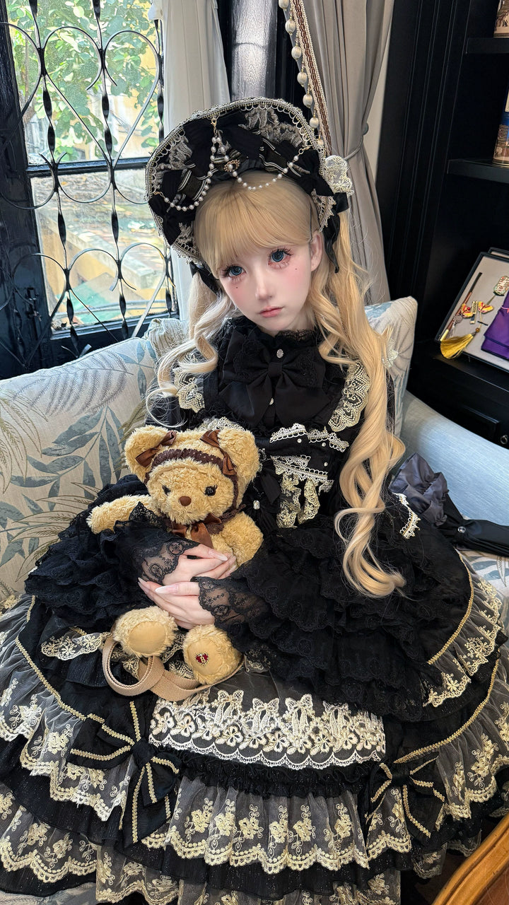 Hanguliang~Gem Crown~Sweet Lolita JSK Suit Tiered Ruffles Doll-Like Dress and BNT (L M S) 42610:768038