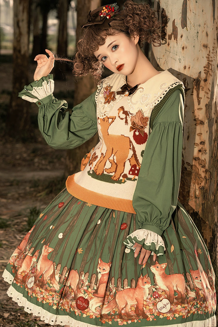 Miss Point~Fat Fox in the Forest~Kawaii Lolita Vest Customized Lolita Sweater   