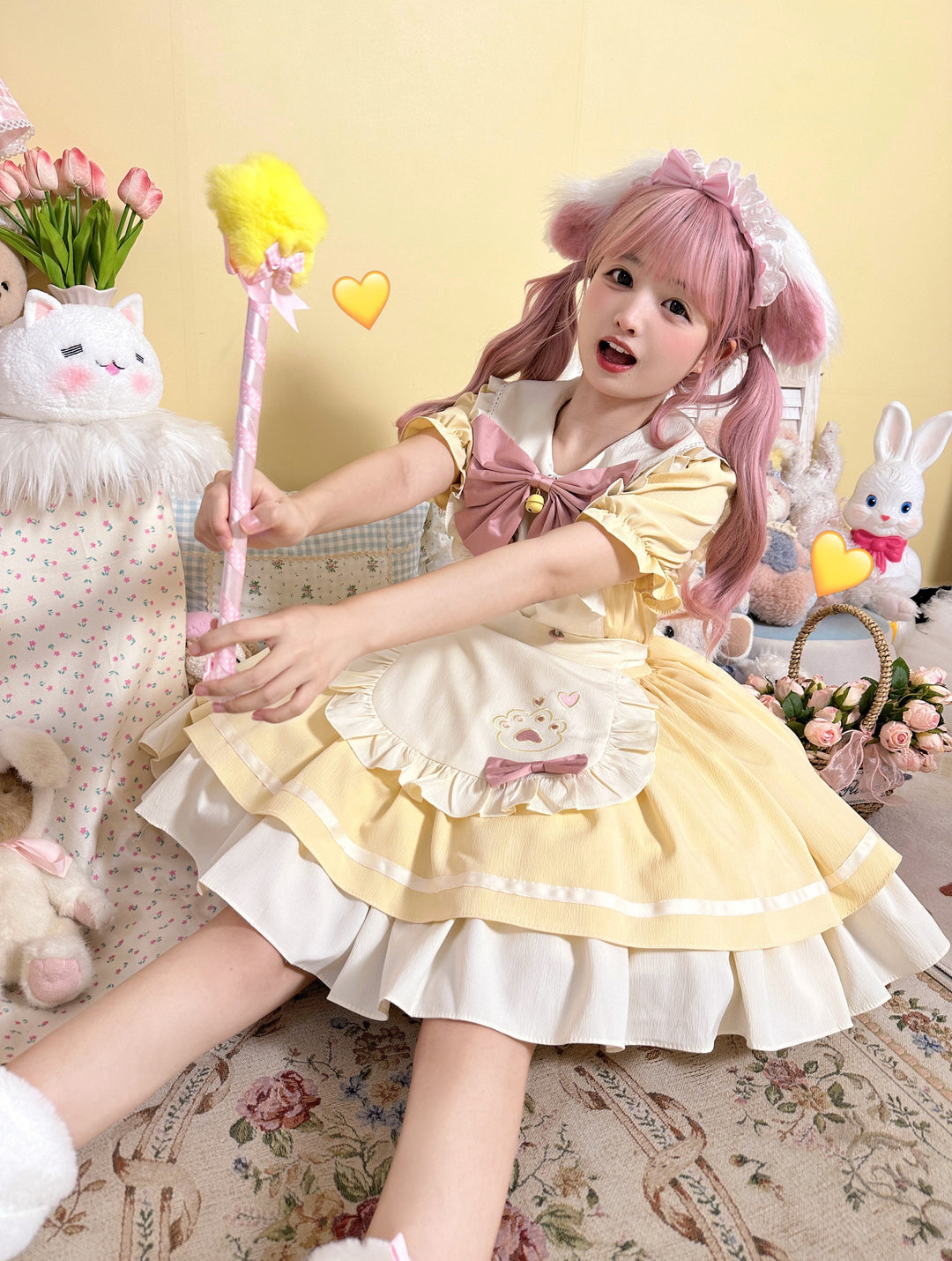 Qianmu~Cat Cafe~Maid Lolita OP dress with Detachable Bow and Apron 42405:739195