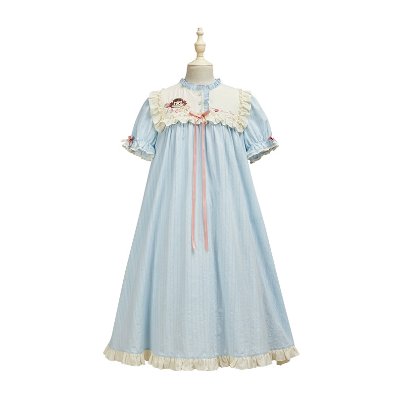 Summer Fairy~IP Collab Kawaii Lolita Dresses OP Home Wear Salopette Cardigan SK XS Home wear - blue 