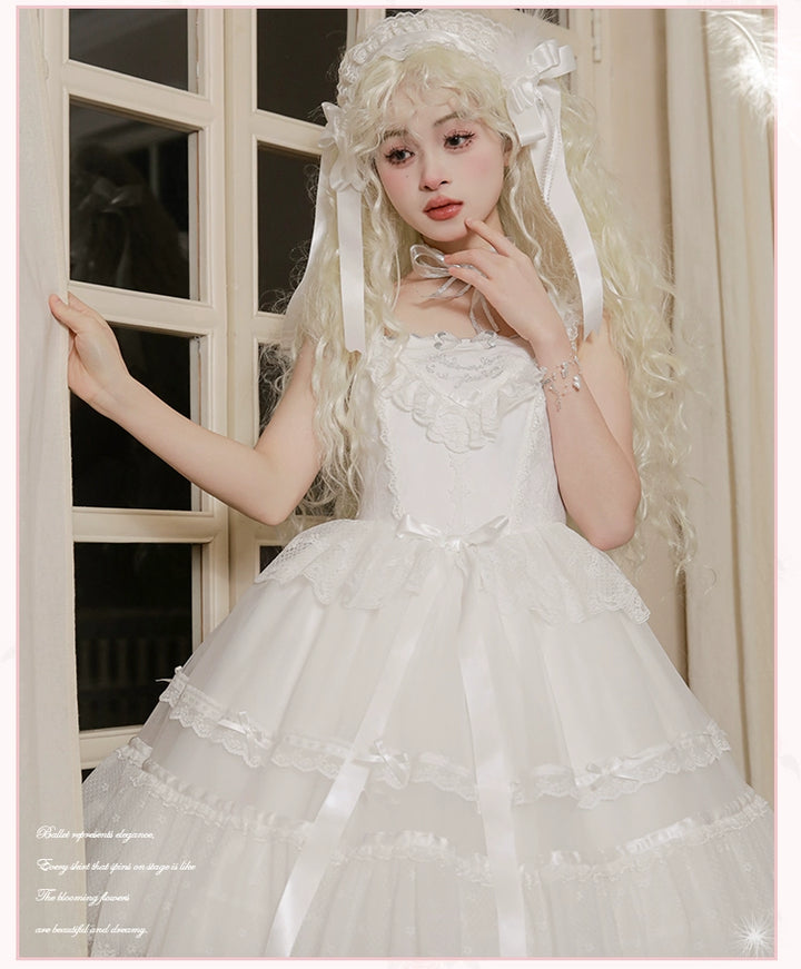 Mademoiselle Pearl~Silk Ballet~Wedding Lolita JSK Dress Princess Ballet Dress   