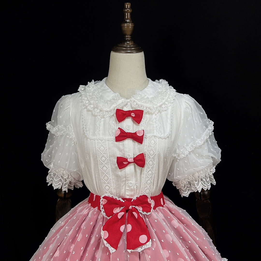 DMFS Lolita~Lollipop~Sweet Lolita Shirt with Double-Layered Puff Sleeves