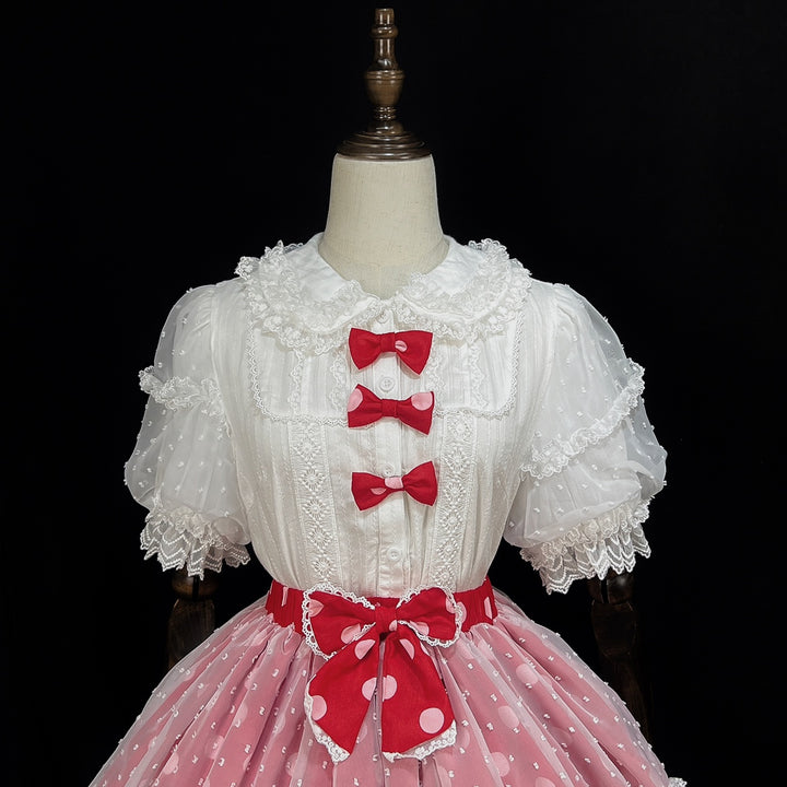 DMFS Lolita~Lollipop~Sweet Lolita Shirt with Double-Layered Puff Sleeves