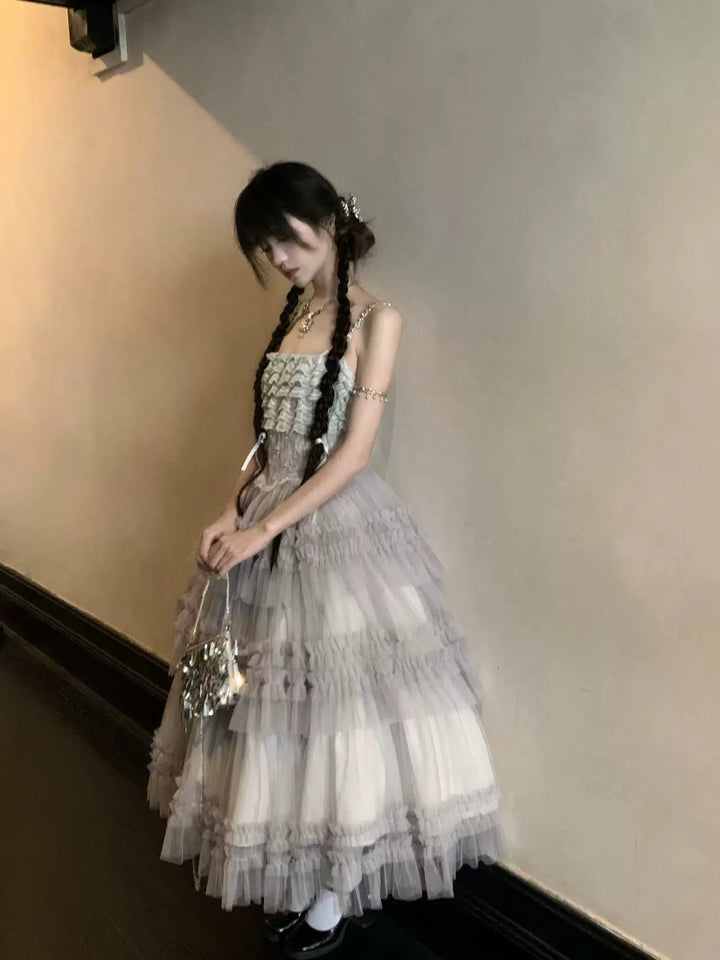 Sara Bell~Hailey~Elegant Lolita JSK Dress with Large Tiered Voile Hem