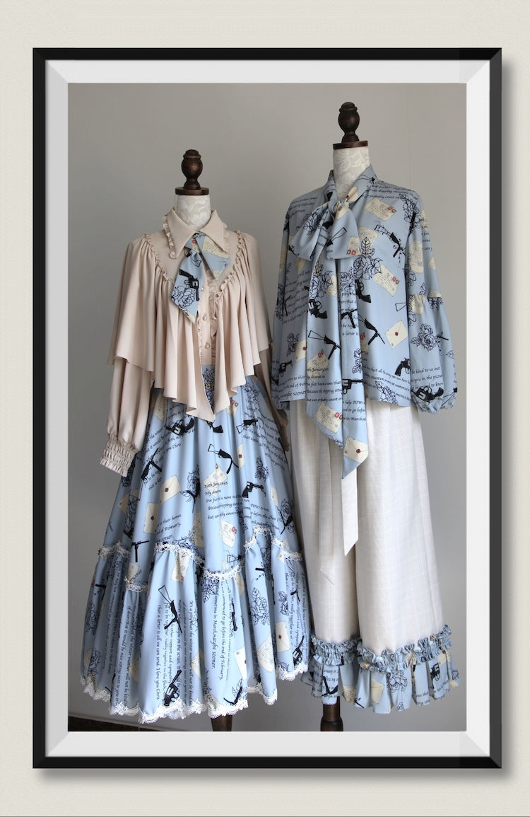 VTGDOLL~World War II love letter~Elegant Lolita Shirt and Lolita Painted SK   