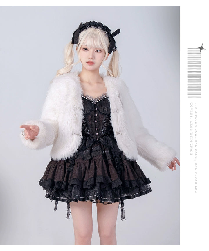 Urtto~Snow Song~Winter Lolita Coat Faux Fur Warm Plush Set   