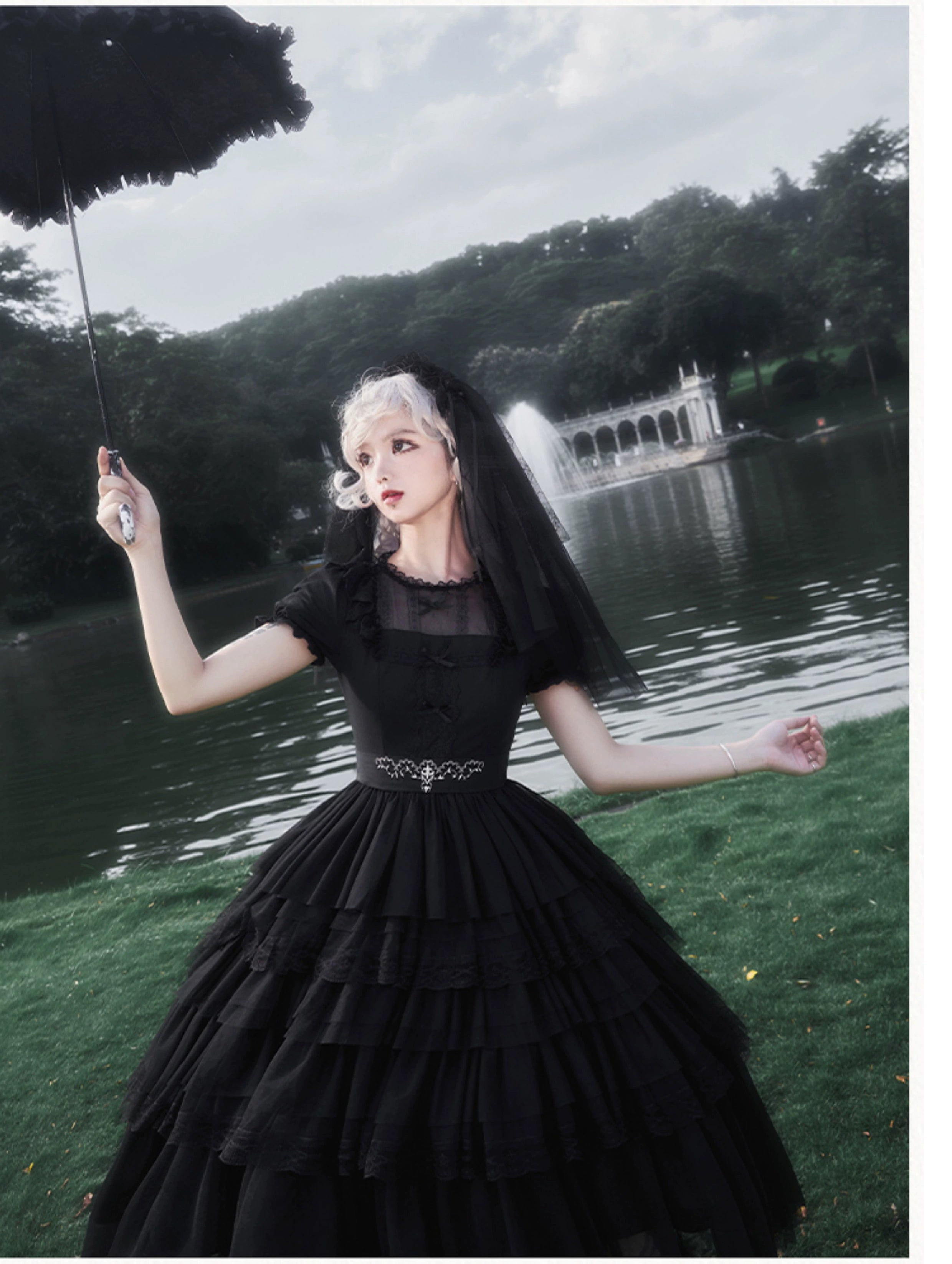 With PUJI - Ivory Tower Enhance - Elegant Lolita JSK Dress Tiered Drawstring OP 38798:601642