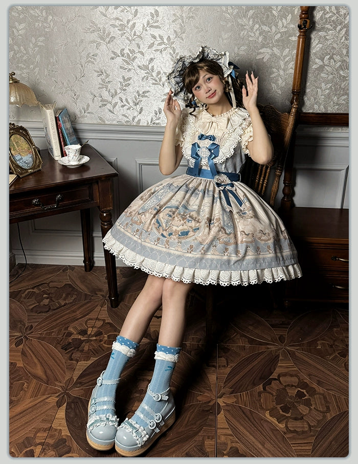 Alice Girl~Sea Salt Fairytale~Sweet Lolita JSK Doll-like Lolita Printed Dress