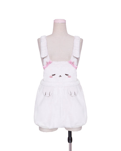 To Alice~A Litter Of Rabbits Bears~Winter Lolita Suspender Trousers Kawaii Short Plush Bib Pants   