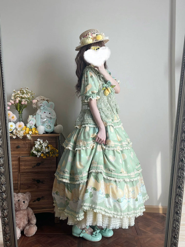Miss Point~Lemon Chick~Country Lolita Printed OP With Button Front 42984:760407