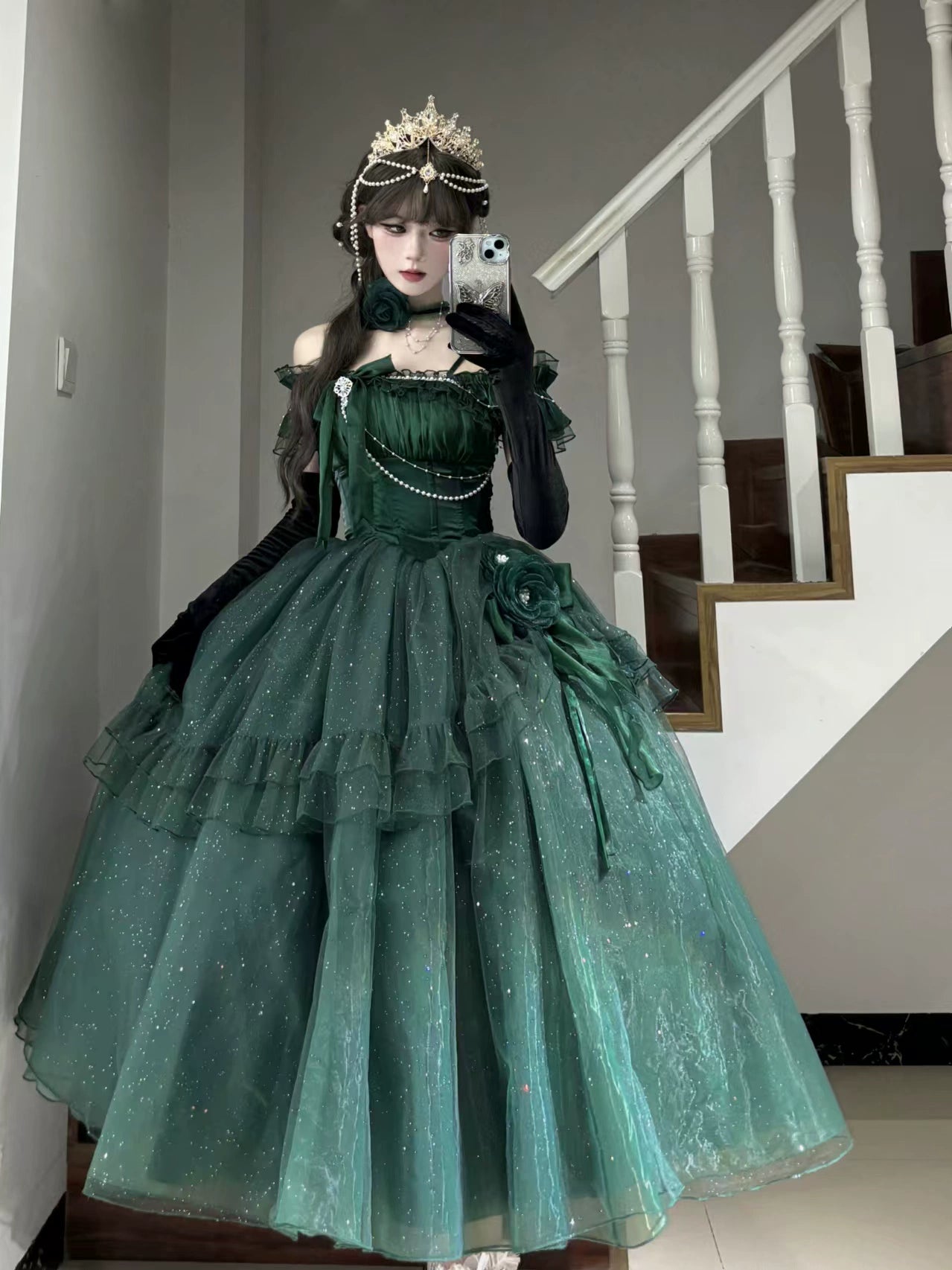 Meowing and fruity - Milky Way - Brilliant Princess Lolita Prom Dress Multicolors Long Dress Forest Green Dress Only S Pre-order
