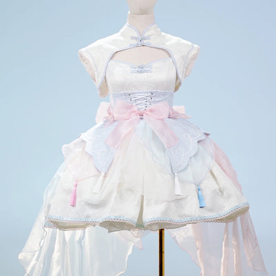 Half Sweet Lolita~Dreamlike~Chinese Style Han Lolita JSK Dress S Blue and pink full set 