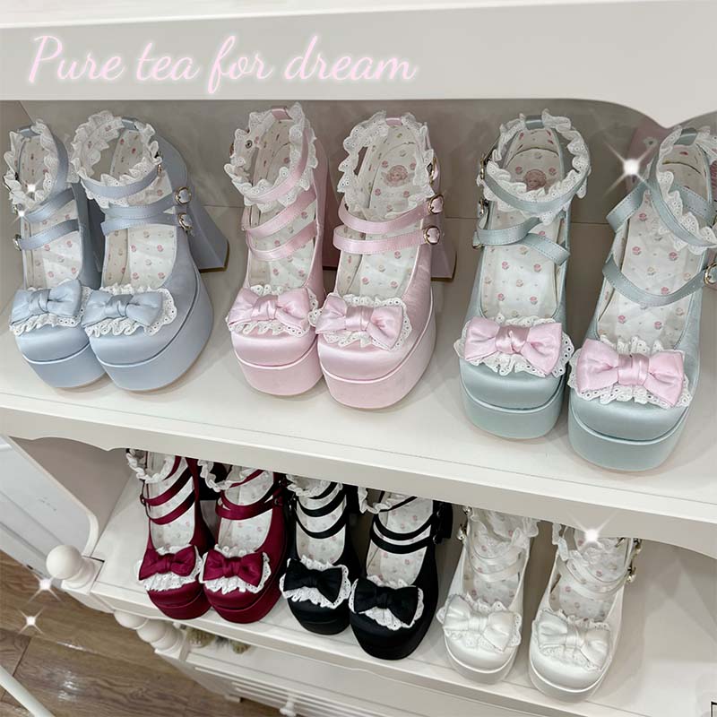 Pure Tea For Dream~Otome Fairy Tale~Sweet Lolita Shoes High Platform Satin Heels