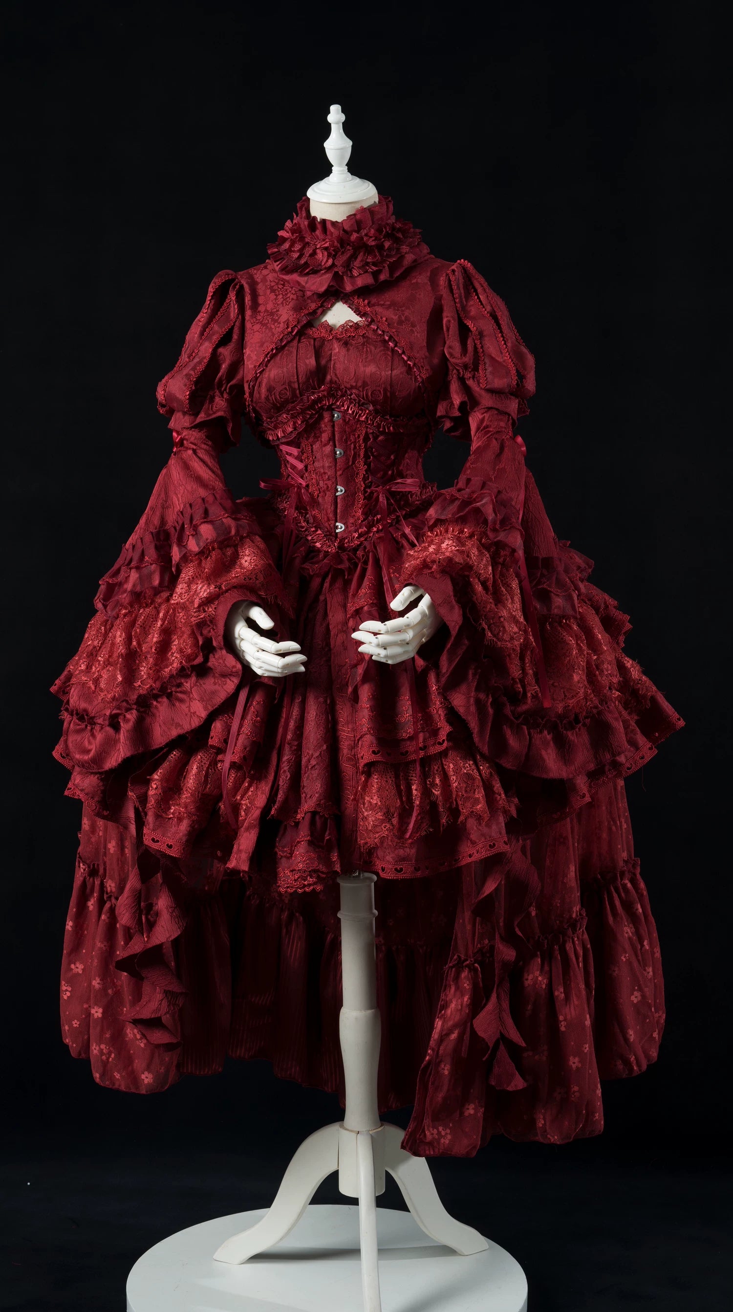 Caliburn - Gothic Lolita JSK Dress, Bolero Set with Detachable Sleeves XS JSK Full Set - Regular Version Red