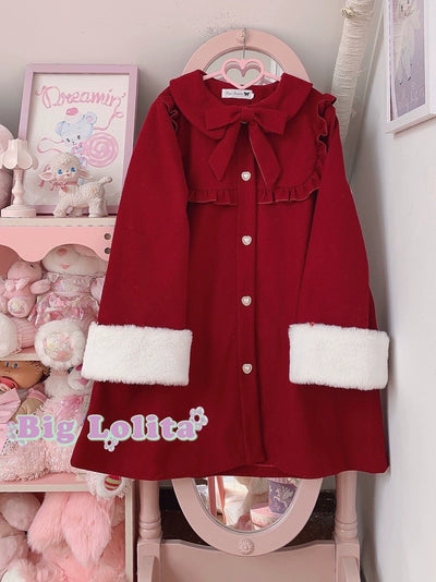 BigLolita~Miss Jenny~Plus Size Sweet Lolita Coat Woolen Lolita Coats XL Burgundy 