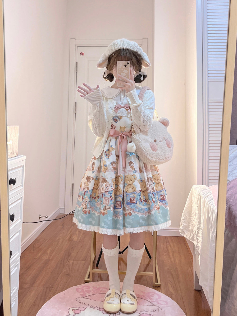 Walnut Museum~Toy Anniversary~Kawaii Lolita Dress Suit Bear Print JSK and Salopette