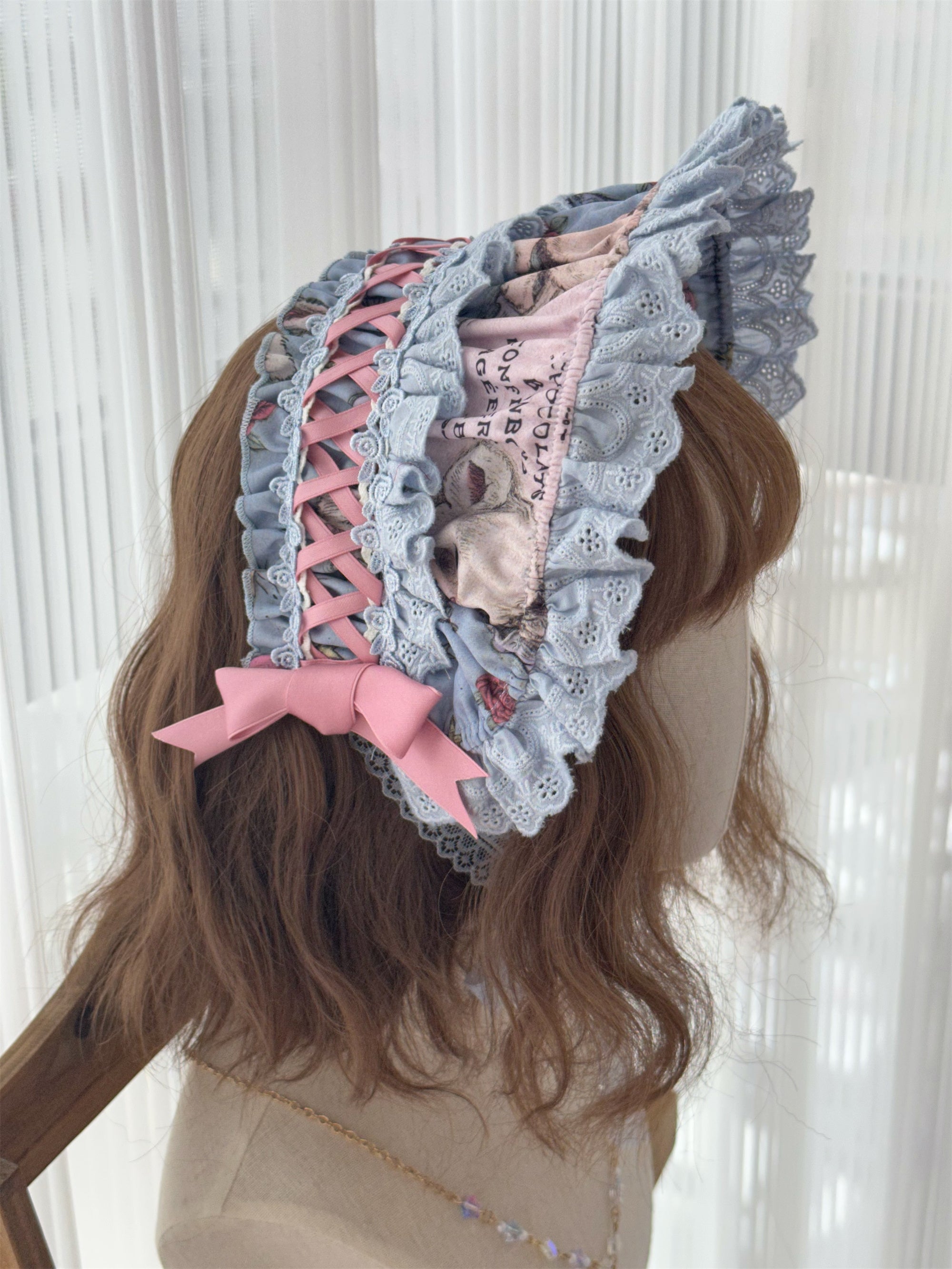 Babyblue - Vintage Lolita Bonnet Hair Band Kawaii Headdress Sea Salt Blue/Bonnet