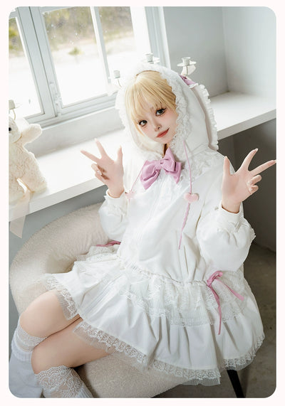 (BFM)With PUJI~Sweet Lolita Coat Pink rabbit Ear OP Dress for Spring   