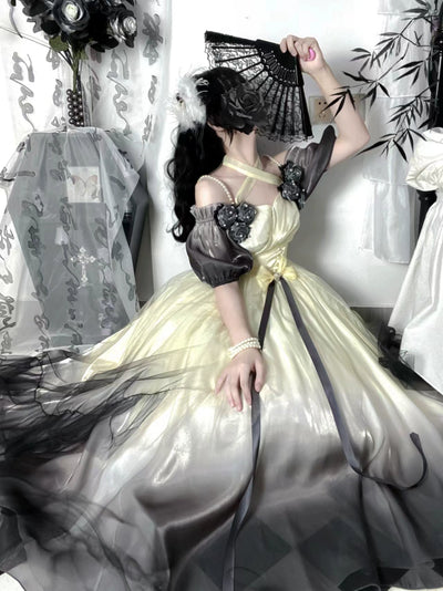 (BFM)Meowing and fruity~Miss Dael Fairy Lolita OP Dress S Ink Black Long Dress 