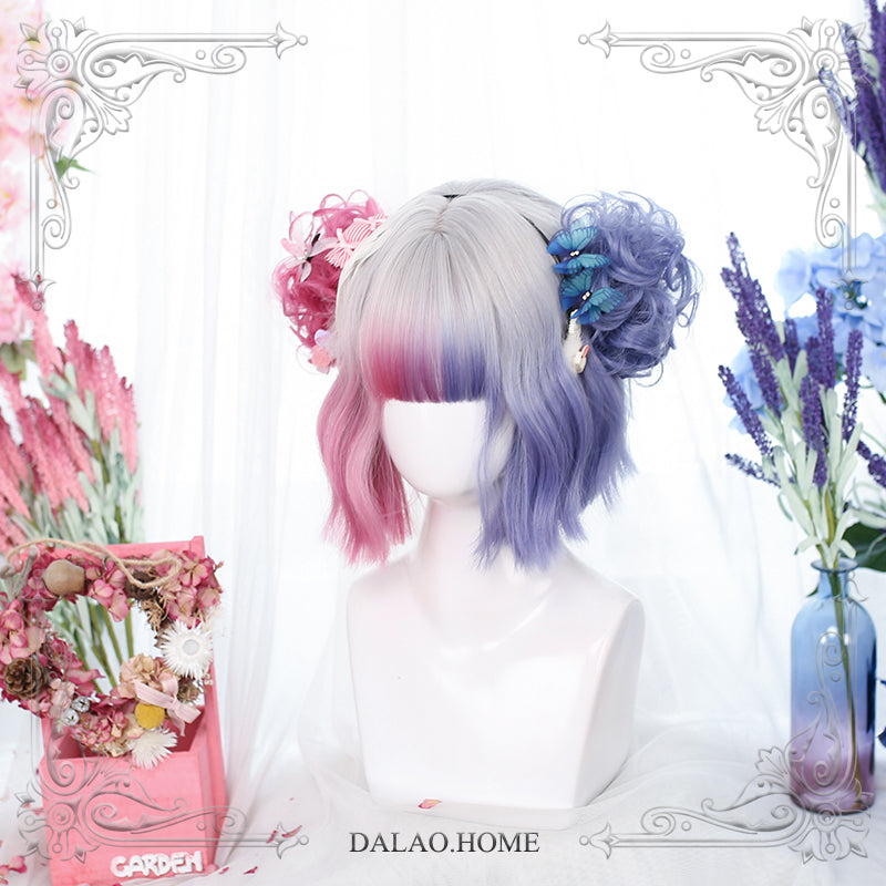 Dalao Home~Sweet Lolita Gradient Short Curly Wig short wig+a pair of ball-flowers  