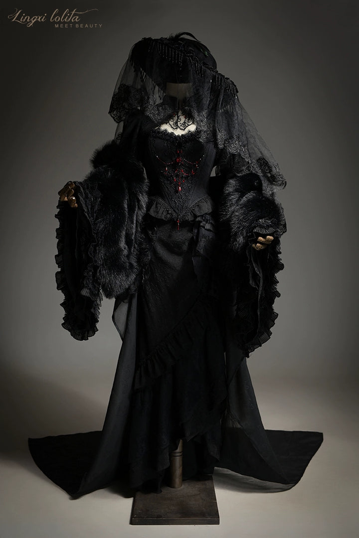 Lingxi Lolita~Lord of the Night~Gothic Lolita Skirt Suit Mermaid Skirt and Fishbone Bodice 42159:730292