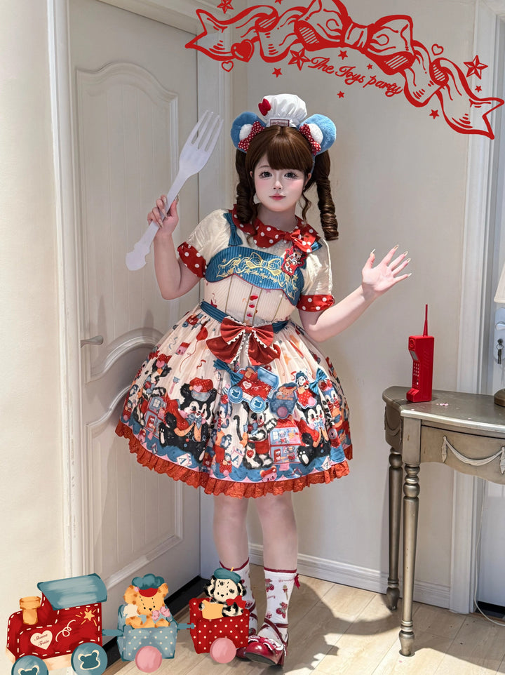 Star Fantasy~The Dogs Party~Kawaii Lolita Dress Set with JSK Salopette and Shirt