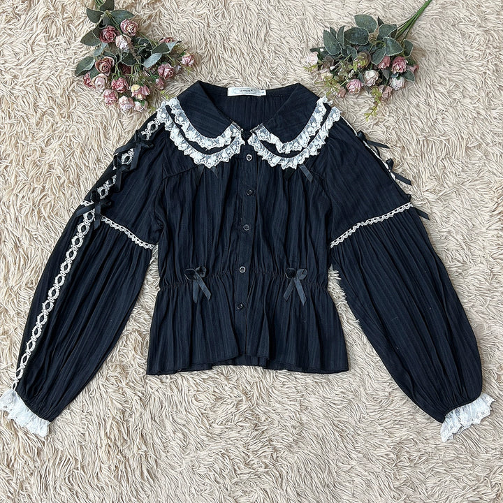 DMFS Lolita~Sweet Lolita Shirt Doll Collar Blouse High-waisted   