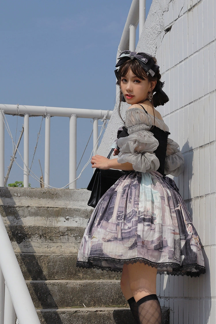 Balladeer~Classic Lolita Shirt Puff Sleeves Open Shoulder Blouse 36010:511694