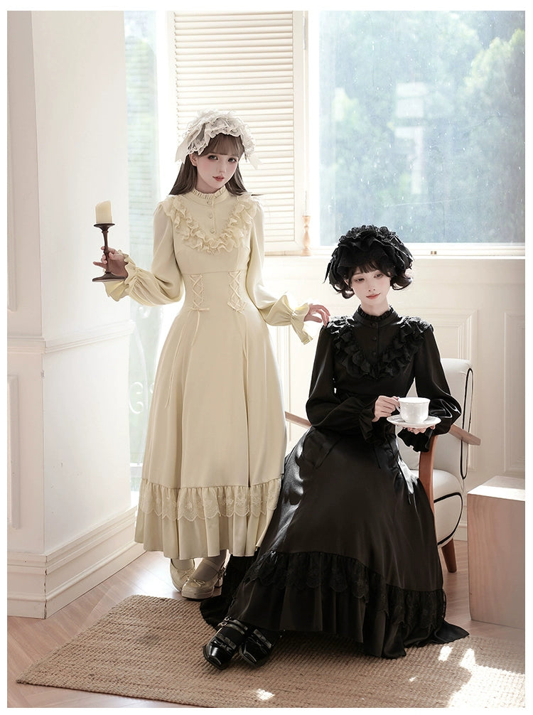 With PUJI - White Daylight - Elegant Lolita Long Sleeve OP Dress, Side Zipper 44042:793817