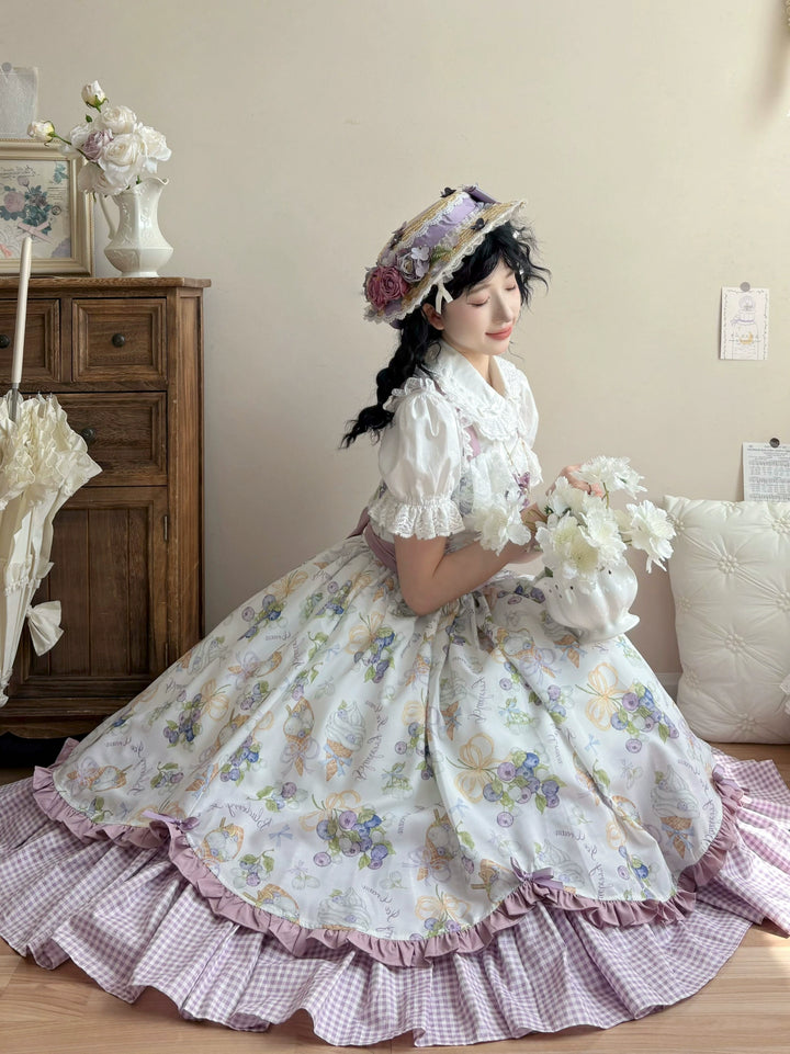 Qianmu~Blueberry Summer~Classic Lolita JSK Dress with Large Hem and Cotton Lining