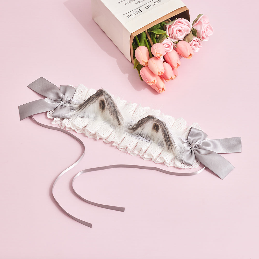 Sugar Time - Kawaii Lolita Cat Ears Design Headband a light gray cat ears headband