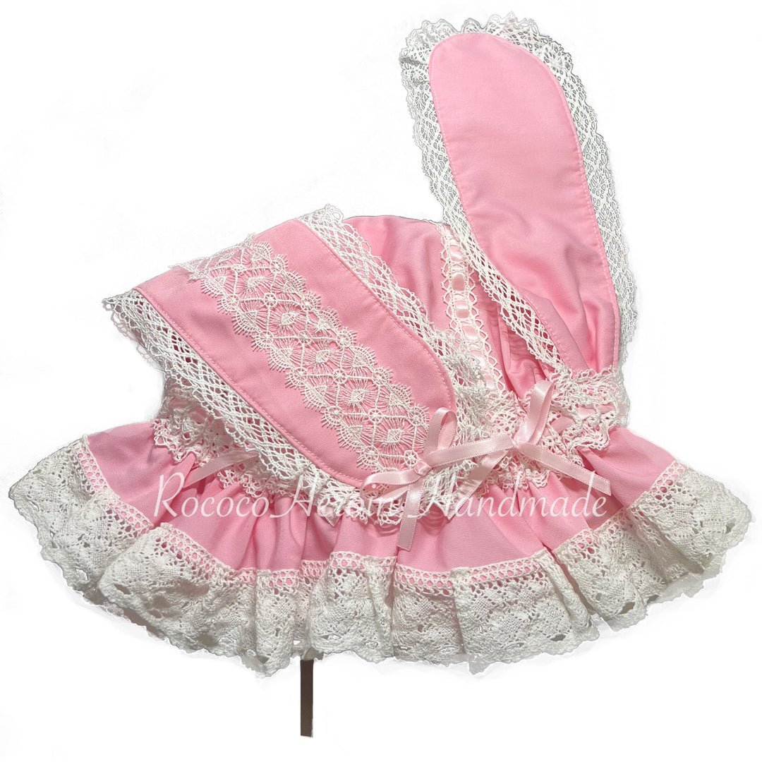 (Buyforme)RococoHeroin~Handmade Lolita Bunny Hat Multiple Colors In stock pink x white 