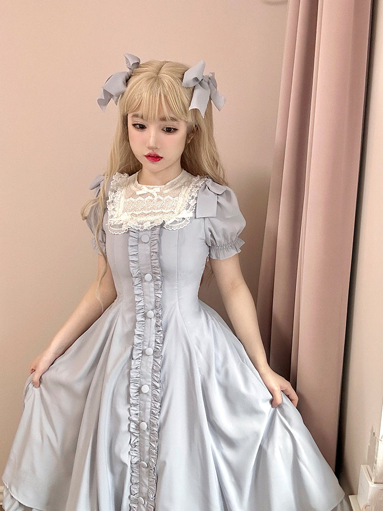 Sweet Wood - Long Vesion Elegant and Vintage Lolita OP S long version grey-blue