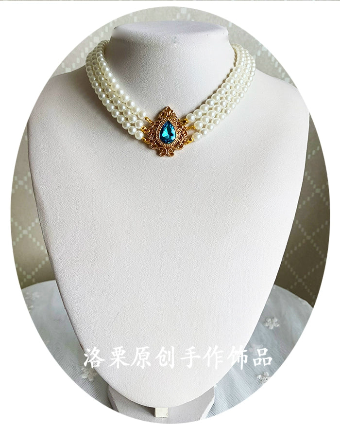 Luo Li~Wedding Lolita Necklace Multi-layer Pearl Pendant M style  